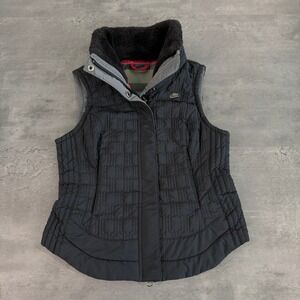 Nike Puffer Vest Women XS Black Quilted Faux Fur Collar Full Zip Jacket Tank